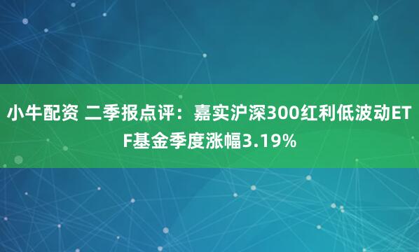 小牛配资 二季报点评：嘉实沪深300红利低波动ETF基金季度涨幅3.19%